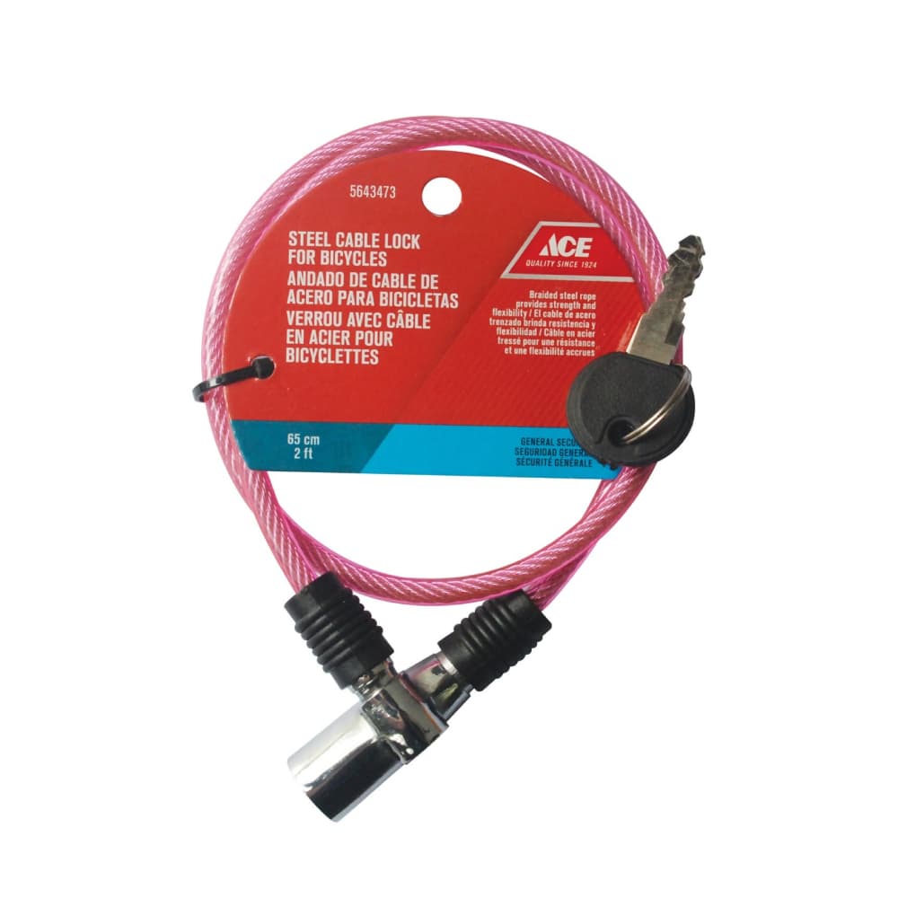 Cable de seguridad para bicicleta con llave rosado