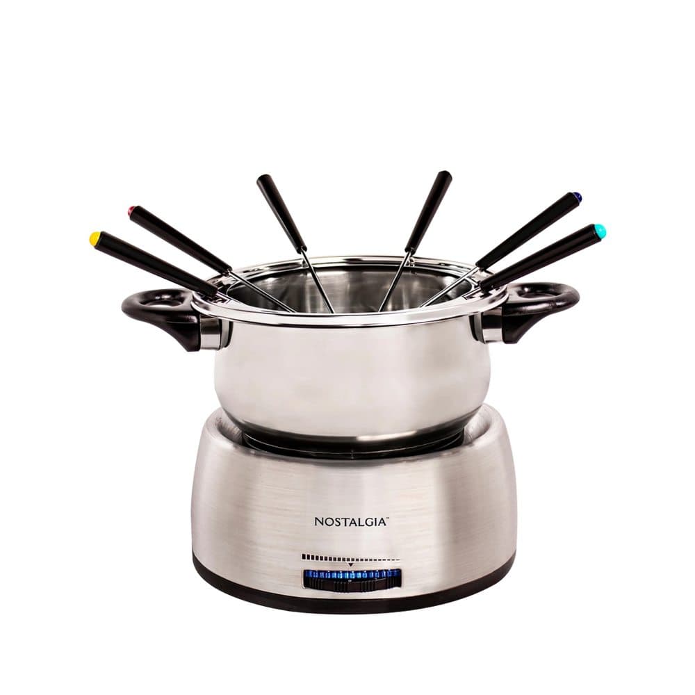Fondue electrico de acro inox con cromado 8 pzas