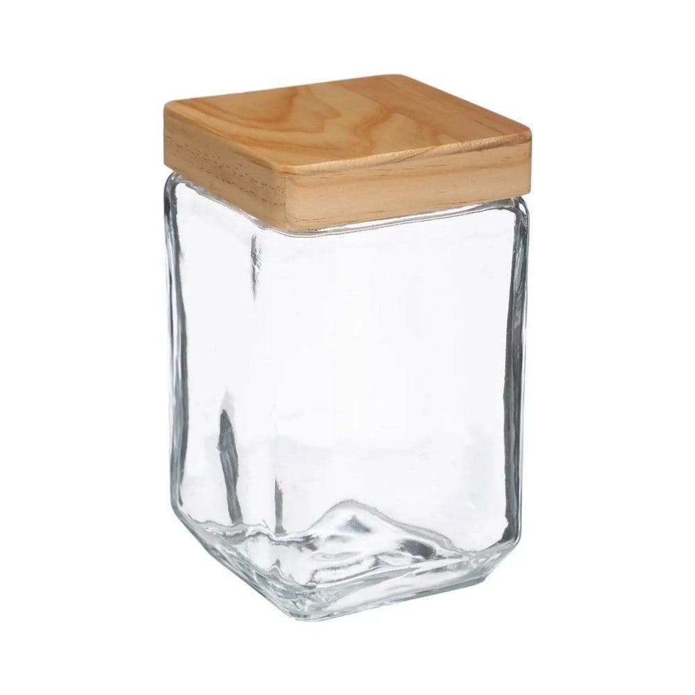 Deposito de vidrio con tapa de madera 1.7l transp