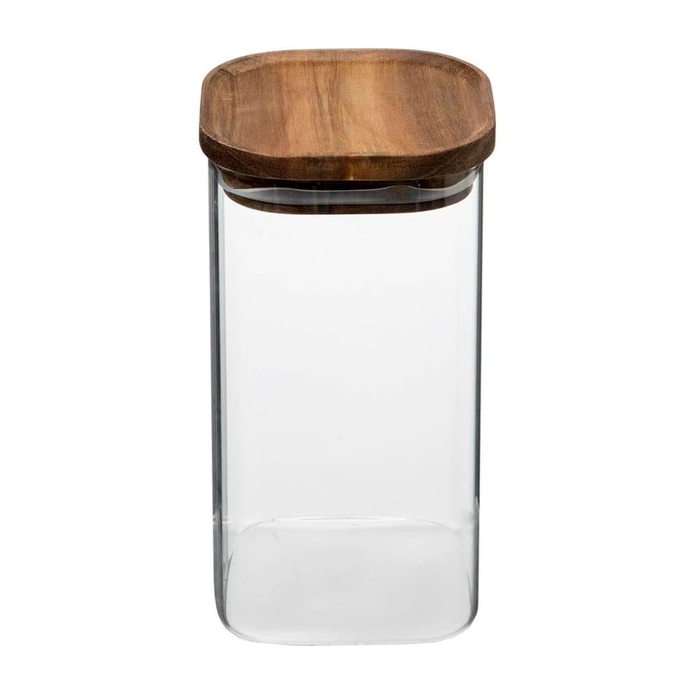Deposito para comida cuadrado de vidrio con tapa de madera 1.3 l