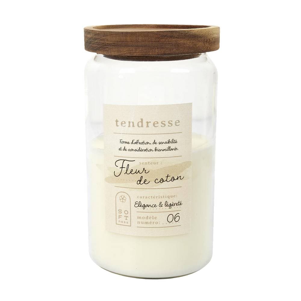 Candela en vaso de vidrio con tapa de madera 16.5 cm aromas variados surtido