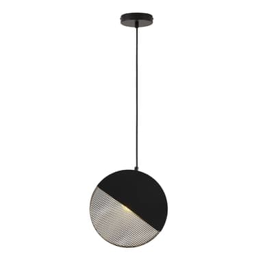 LAMPARA PENDANT 1 LUZ E27 METAL RUEDA NEGRO CON REJILLA