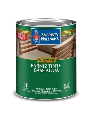 BARNIZ TINTE BASE AGUA PARA MADERA PARA USO EXTERIOR / INTERIOR NOGAL BRILLANTE 3 EN 1