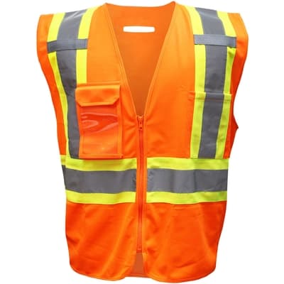 CHALECO DE SEGURIDAD TALLA L ANARANJADO CON CINTA REFLECTIVA 6 BOLSILLOS