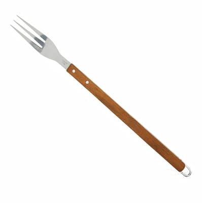 TENEDOR PARA BARBACOA METAL CROMADO MANGO DE MADERA 40 cm x 2.49 cm