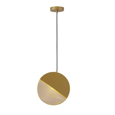 LAMPARA PENDANT 1 LUZ E27 METAL RUEDA DORADO CON REJILLA