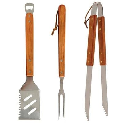 UTENSILIO ESPATULA-PINZA-PINCHO PARA BARBACOA METAL/MADERA CAFE