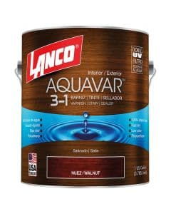 Barniz 3 en 1 base agua Aquavar nuez 3.78 L (1 gal) Lanco